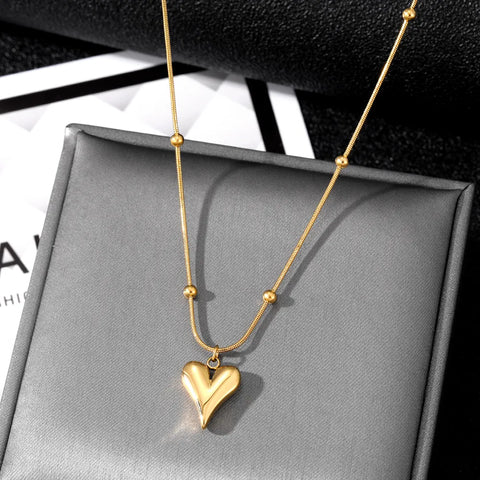 IPARAM 316L Stainless Steel Gold Color Heart Pendant Necklace For Women New Trend Girls Clavicle Chain Jewelry Festive Gifts