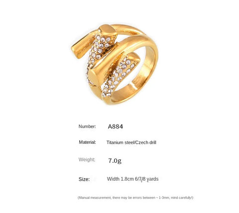 Y Shape Designer Chic Stainless Steel Rings For Women White CZ Gold Plated Finger Ring Charm Waterproof Jewelry Gift