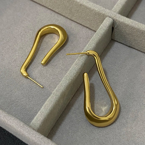 Greatera Trendy Stainless Steel U Shaped Hoop Earrings for Women Gold Plated Geometric Metal Earrings Waterproof Jewelry