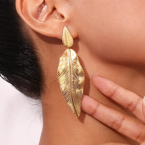 MamacitaSlay Elegant Beach Leaves Drop 316L Stainless Steel Earrings For Women 2024 Trending Luxury Quality Jewelry Wholesale