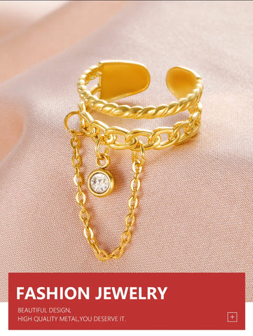 Lemegeton Open Ring for Couple Small Charm Jewelry Stainless Steel Chain Accessories Heart Zircon Beauty Fried Dough Twists New