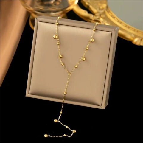 ANENJERY 316L Stainless Steel Long Pendant Necklace for Women Niche Simple Personality Necklace Party Jewelry Wholesale