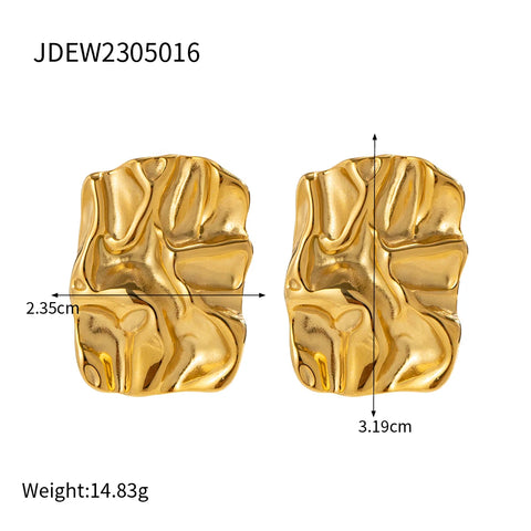 Uworld Stainless Steel Square Fold Textured Large Stud Earrings 18K Gold Plated Women Waterproof Jewelry Party Gifts