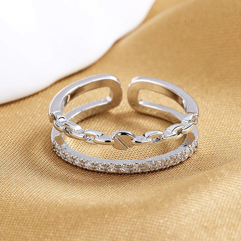 Trendy Stainless Steel Gold Color Rings For Women Couple Crystal Fashion Silvery Ring Couple Luxury Brand Jewelry Wedding Gifts