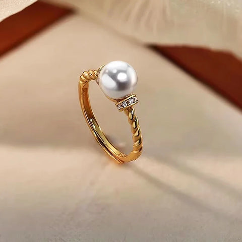 Stainless Steel Rings for Women Aesthetic Pearl Gold Color Wedding Ring Waterproof  Adjustable Opening Accessories Party Jewelry