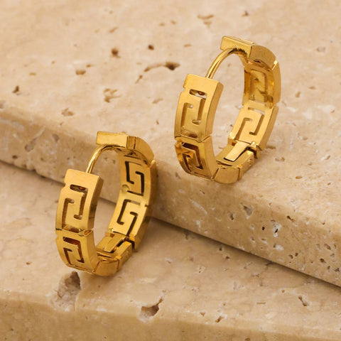 1pair/2pcs New High-End Design Gold Color Stainless Steel 18k Gold Color Roman Digital Hollowed Out Women's Mini Earrings