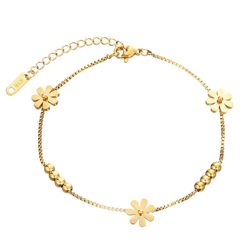 316L Stainless Steel Fashion High-end Jewelry Non-sliding Beading Elegant Daisy Ankle Ornaments Charm Chain Anklet For Women