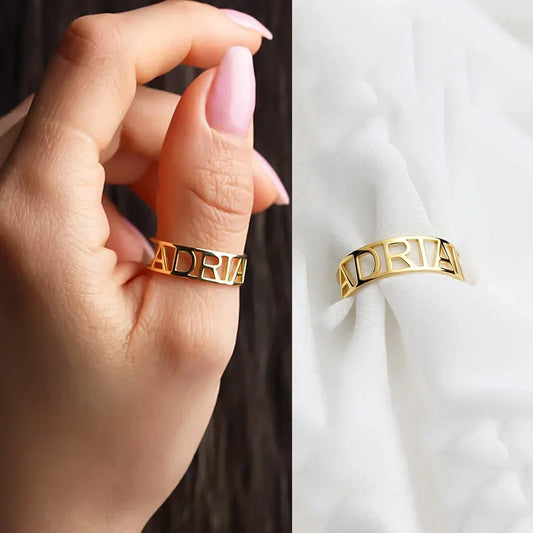 Personalised Custom Name Rings for Women Mens Open Adjustable Stainless Steel Gold Rings Jewelry Romantic Couple Christmas Gifts