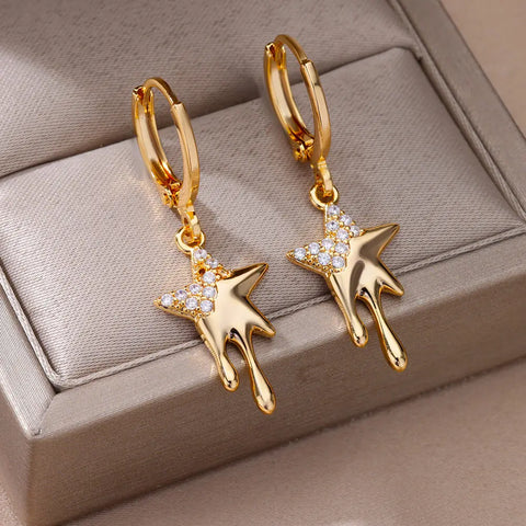 New In Stainless Steel Earrings for Women Gold Color Geometric Heart Butterfly Dangle Drop Earrings 2024 Trending Jewelry Gift