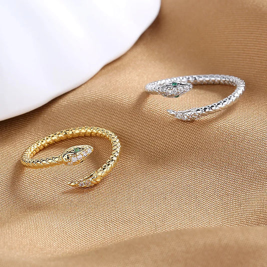 Stainless Steel Snake Rings For Women Men Gold Color Open Adjustable Zircon Ring Vintage Gothic Aesthetic Jewelry anillos mujer