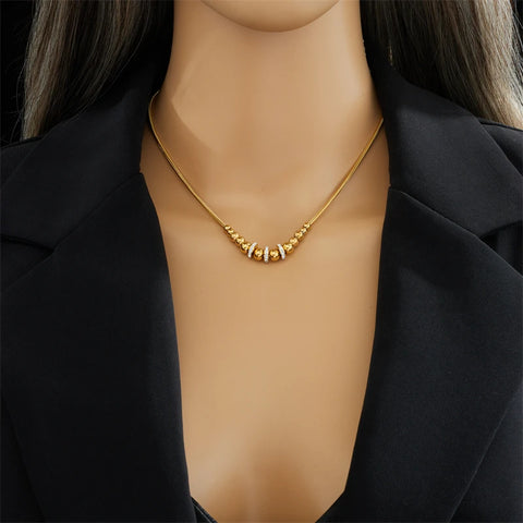 316L Stainless Steel New Fashion Fine Jewelry Zircon Gradual Size Bead Charm Thick Snake Chain Choker Necklace Pendant For Women