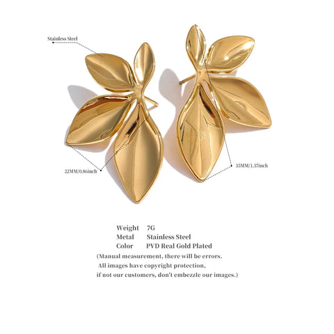 Fashion Stainless Steel Leaves Flower Stud Earrings Bright Anti Allergy Waterproof Charm Texture High Quality Jewelry Gifts