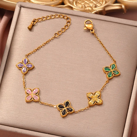 316L Stainless Steel Golden 18K Gold Plated Lucky Clover Bracelet for Women Trendy Waterproof Wrist Chain Jewelry Gift pulsera