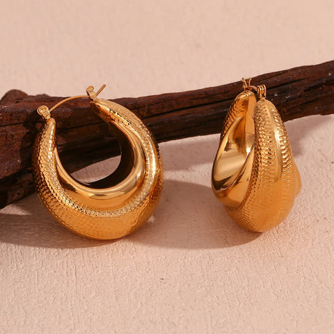 Waterproof Stainless Steel Snakeskin Smooth Paneled Hollow Earrings for Women Statement Gold Color Women Jewelry