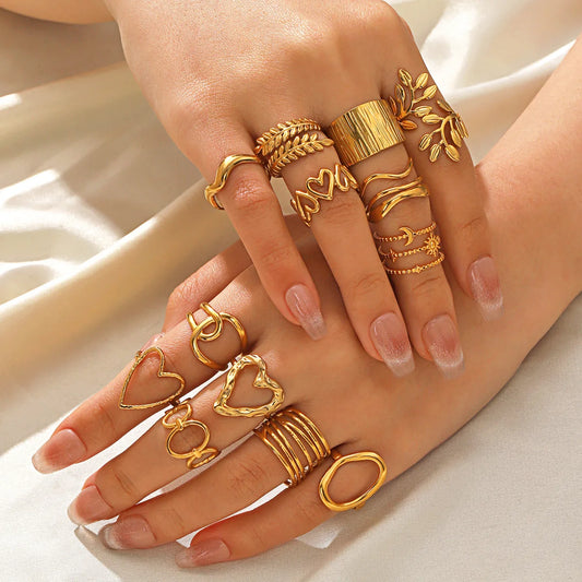 Gold Color Stainless Steel Heart Ring Women Metal Finger Hollow Ring Waterproof Jewelry Girlfriend Gift Bijoux Femme Anillos
