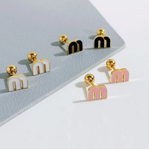 Stainless Steel Letter M Stud Earrings for Women Fashion Brand Jewelry Delicate Cute Tiny Earrings Accessories