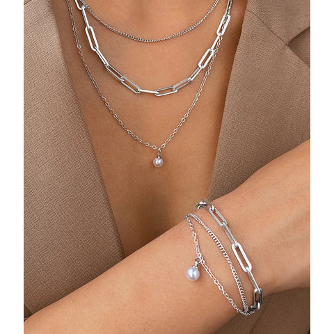 Stainless Steel Jewelry Set Elegant Delicate Pearl Pendant Jewelry Set Luxury Multi-Layer Chain Jewelry Set For Women Jewelry