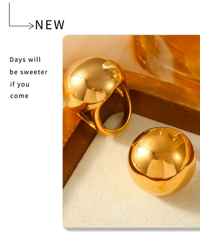 Shiny Exaggerate Big Ball Designer Stainless Steel Rings For Women Gold Plated Chunky Ring Fashion Charm Jewelry Gift Wholesale