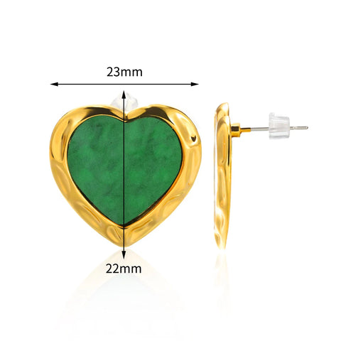 Gold Color Stainless Steel Earrings For Women Aesthetic Hypoallergenic Earring Vintage Green Heart Jewelry Anniversary Gift New