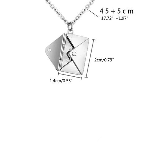 517F Valentine's Day Love you Secret  Message Pendant Necklace Stainless Steel Can Open Photo Frame Envelope Necklace