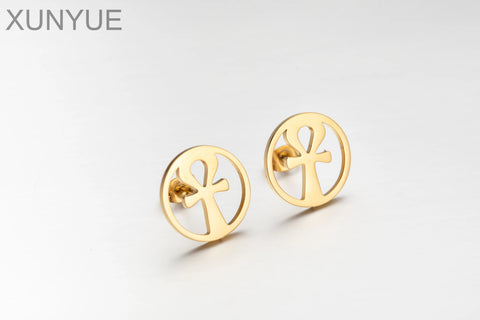 Houwu Stainless Steel Ankh Stud Earrings for Women Girls Africa Egypt Nile Key Traditional Ancient Egypt Ethnic