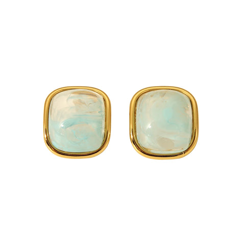 2024 Summer Colorful Resin Swirl Square Stainless Steell Stud Earrings 18k Gold Plated Women Jewelry Waterproof