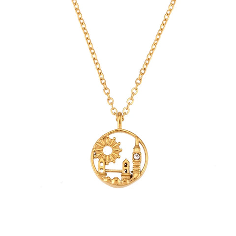 E.B.belle New In Meaningful 18K Gold Plated Stainless Steel Jewelry Famous City Paris New York Coin Necklace For Women Jewelry