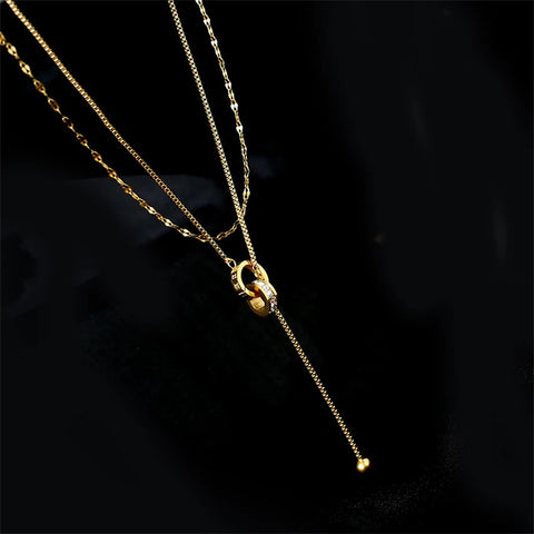 316L Stainless Steel 2 Layer Circle Zircon Tassels Pendant Charms Chain Necklaces Ladies Fashion Exquisite Jewelry Party Gifts