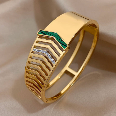 Trendy Arrow Patchwork Stainless Steel Chunky Bracelet Exaggerated Geometric Gold Silver Color Cuff Bangles Waterproof Jewelry