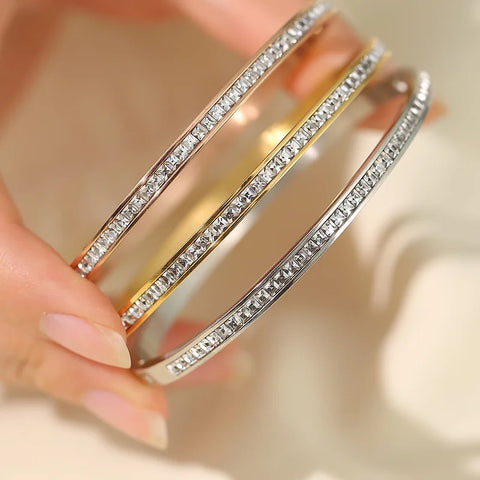 Fashion White Cubic Zirconia Bangles Stainless Steel Bracelets  Jewelry for Women Factory Wholesales Customize