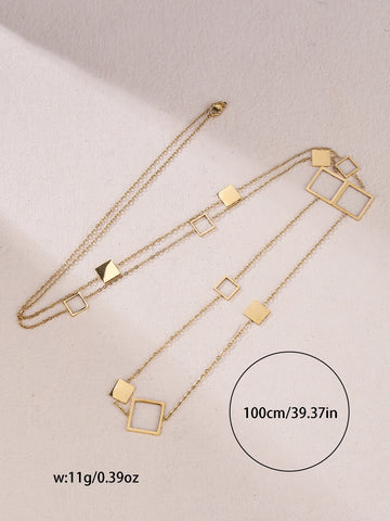 1 ladies 18K gold-plated stainless steel hollow square round rectangular star long necklace sweater chain dating gift