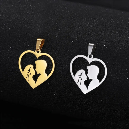 EUEAVAN 1pc Romantic Lovers Pendants Couple Stainless Steel Love Heart Pendant Charms for Necklace Jewelry Making DIY Supplies