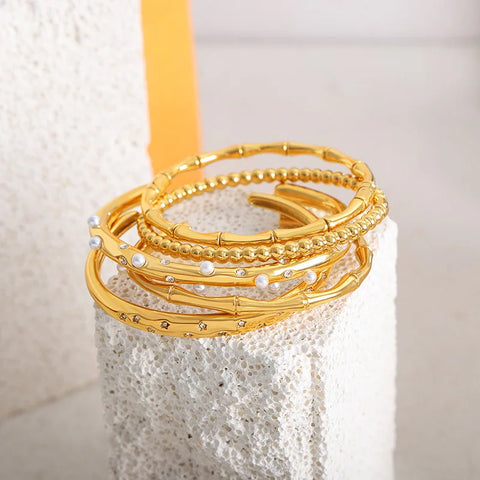 Waterproof New Medieval Style Bracelets Gold Color Bamboo Bracelets  Versatile Simple Temperament Ladies Jewelry