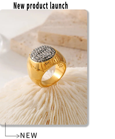 Luxury Shiny Rhinestones Beautiful Rings for Women Gold Plated Waterproof Stainless Steel Ring Exaggerate Finger Jewelry Gift