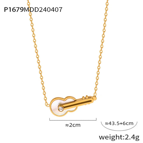 Music Guitar Pendant Necklace For Women Stainless Steel Zircon Shell Gorgeous Chain Jewelry Wholesale