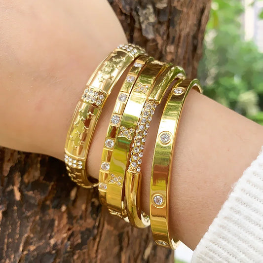 Zalman Gold Plated Chain Link Bracelet for Women Unisex Stainless Steel Charm Love Bangle Sets Jewelry Accessories