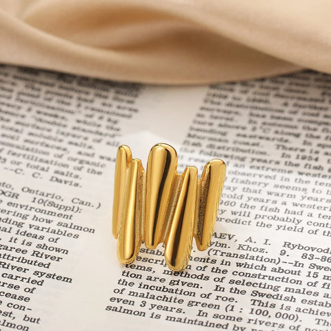 Creative Gold Color Stainless Steel Rings for Women Punk Chunky Irregular Smooth Round Dome Ring Female Statement Jewelry Gift