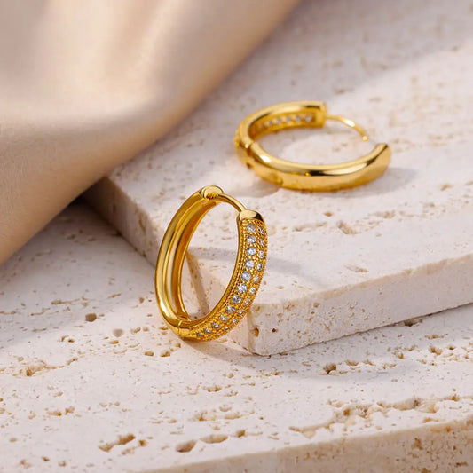 Zircon Round Hoop Earrings for Women Gold Color Stainless Steel Earrings Luxury Aesthetic Jewelry Christmas Gift Free Shipping