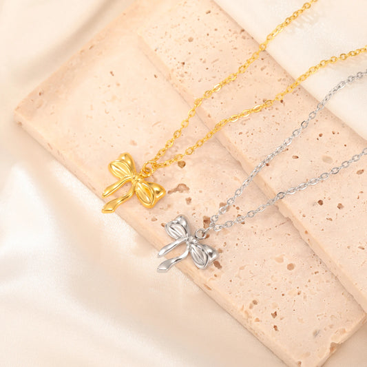 Unift Elegant Bowknot Necklace Y2k Bow Tie Neck Chain Pendant Stainless Steel Fashionable Trendy Minimalist Jewelry Wholesale