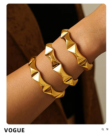 Geometric Rivet Shape Stainless Steel Bracelet For Women 18k Gold Plated Waterproof No Tarnish Women's Punk Style Open Bracelets