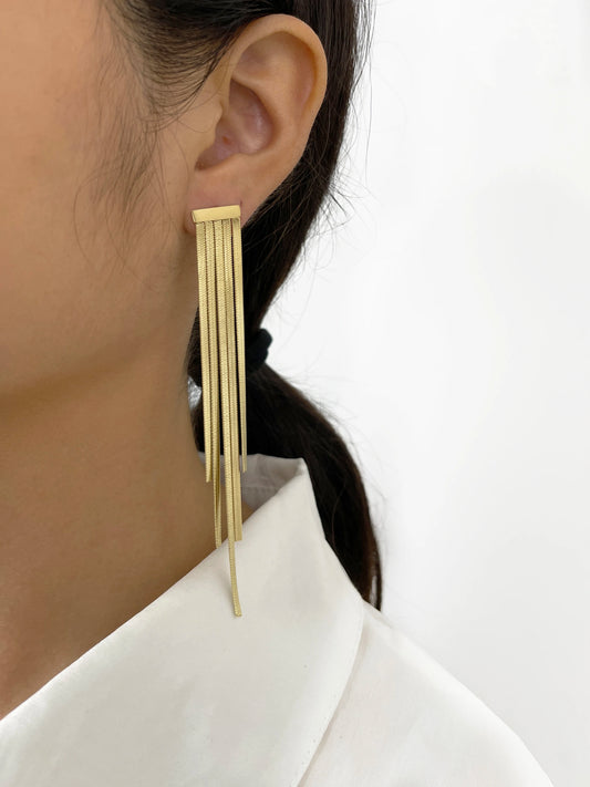 Peri'sbox 18K Gold Pvd Plated Stainless Steel Tassel Earrings for Women Herringbone Chain Long Fringe Earrings Free Tarnish