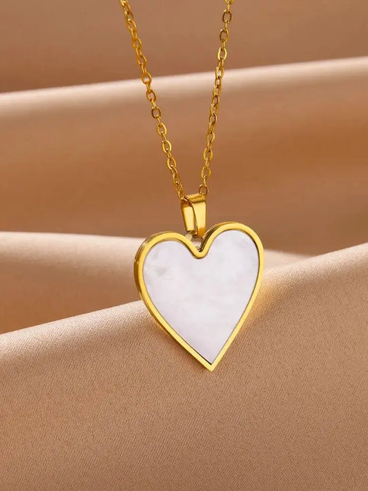 Stainless Steel Love Heart Necklace Clavicle Chain Gold Color Acrylic Square Fishtail Rainbow Necklace For Women Jewelry Gift