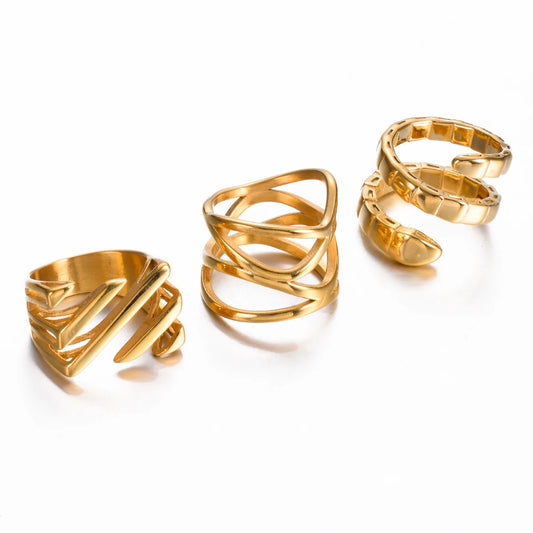 Statement Stainless Steel Mulit Layer Line Hollow Rings Wide Waterproof Jewelry for Women Coiled Serpent кольца женские