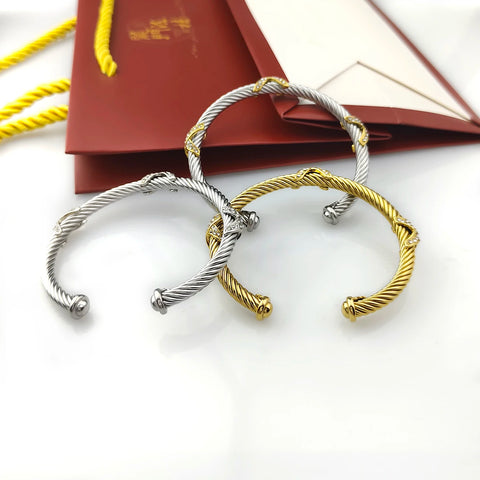 New Stainless Steel Cable Open Bracelet for Women Adjustable Valentine's Day Gift Crystal Bracelet Free Shipping