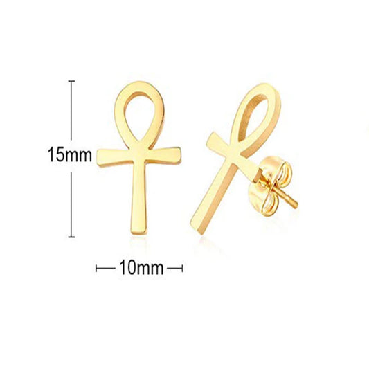 Houwu Stainless Steel Ankh Stud Earrings for Women Girls Africa Egypt Nile Key Traditional Ancient Egypt Ethnic