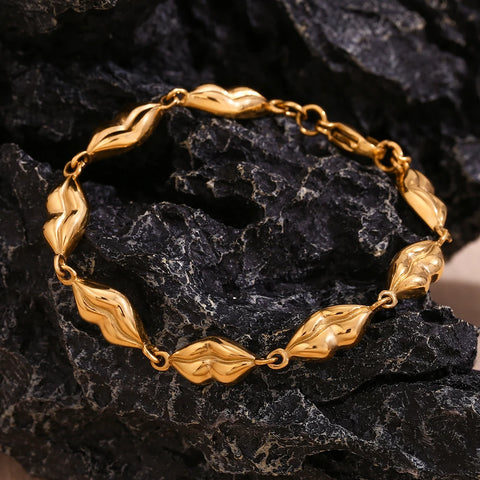 Handmade Lip Chains Bracelet Hypoallergenic Waterproof 316L Stainless Steel Accessories 18K Gold Plated Jewelry