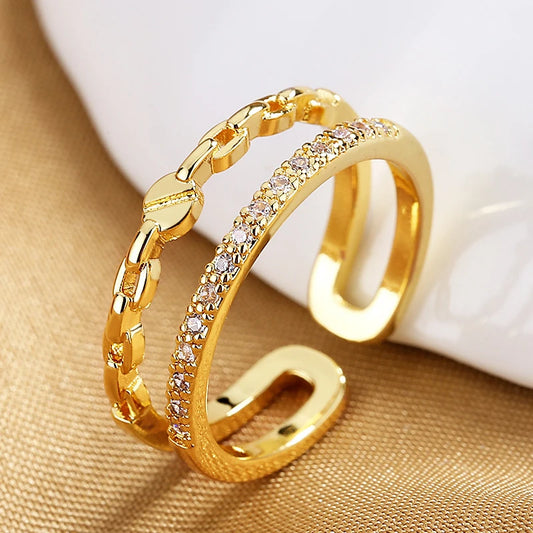 Trendy Stainless Steel Gold Color Rings For Women Couple Crystal Fashion Silvery Ring Couple Luxury Brand Jewelry Wedding Gifts