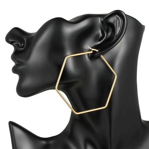 Big Stainless Steel Geometric Hoop Earrings For Women Gold Plated Trendy Female Jewelry Gift