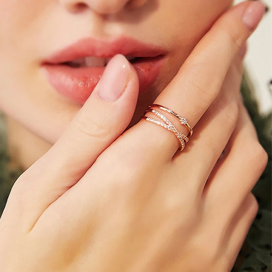 Zircon Rings For Women Opening Adjustable Rose Gold Color Ring Stainless Steel Wedding Jewelry Fashion For Girl Christmas Gifts