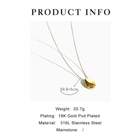 Peri'sbox Minimalist Solid 18K Gold Pvd Plated Oval Dome Pendant Long Necklace for Women Stainless Steel Free Tarnish Jewelry